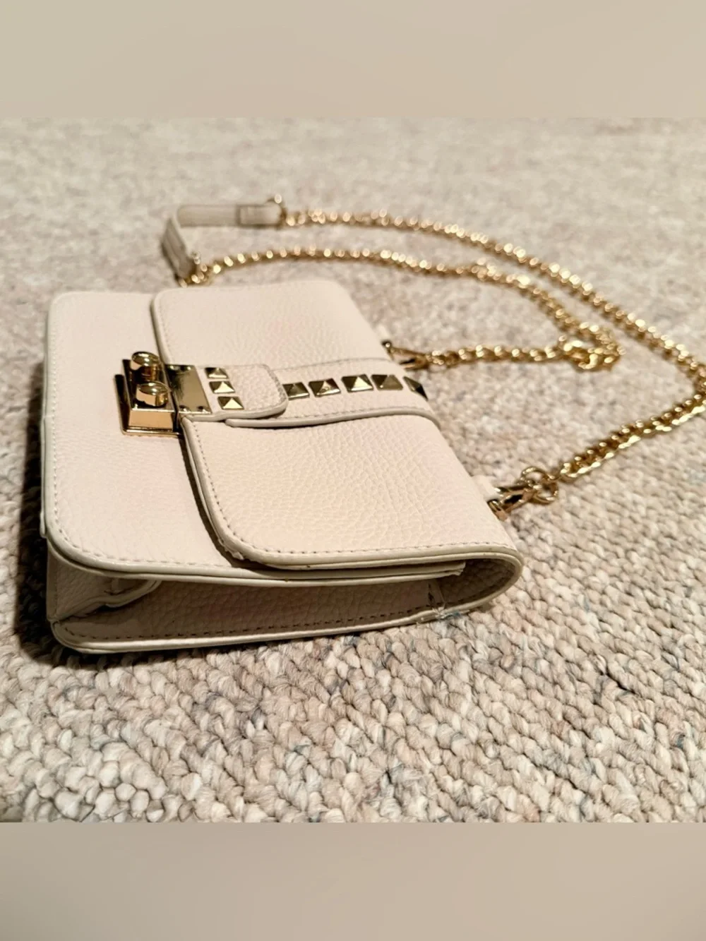 BCBG Paris Genuine leather Ivory Gold Studded Chain Mini Crossbody Bag